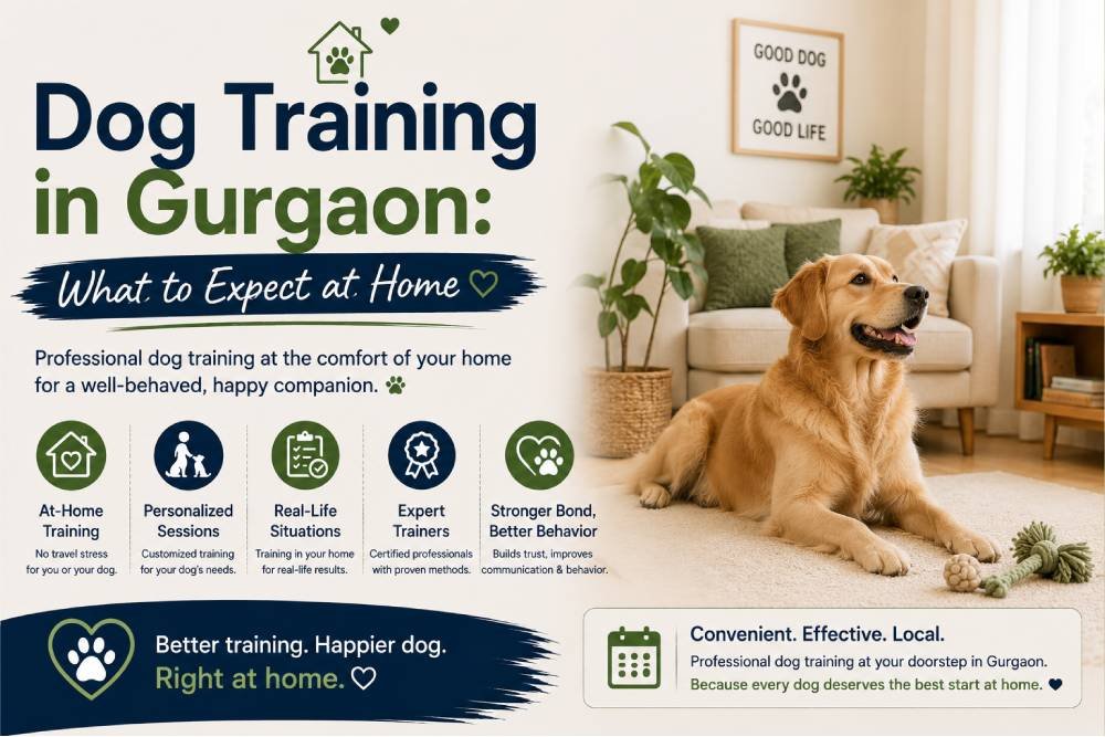 Happy golden retriever relaxing in a modern home, illustrating personalized at-home dog training in Gurgaon for better behavior, real-life skills, and a stronger bond with your dog.