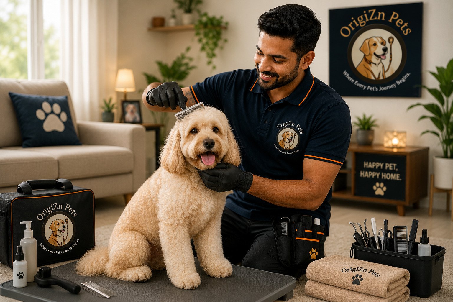 Dog grooming at home by a professional groomer