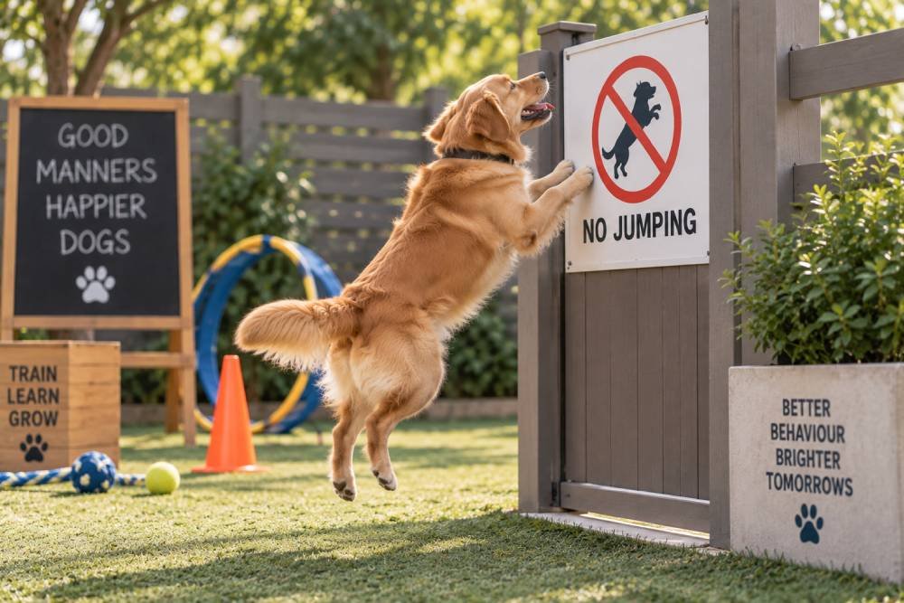 pet training in Gurgaon: Trainer correcting jumping behaviour in a dog