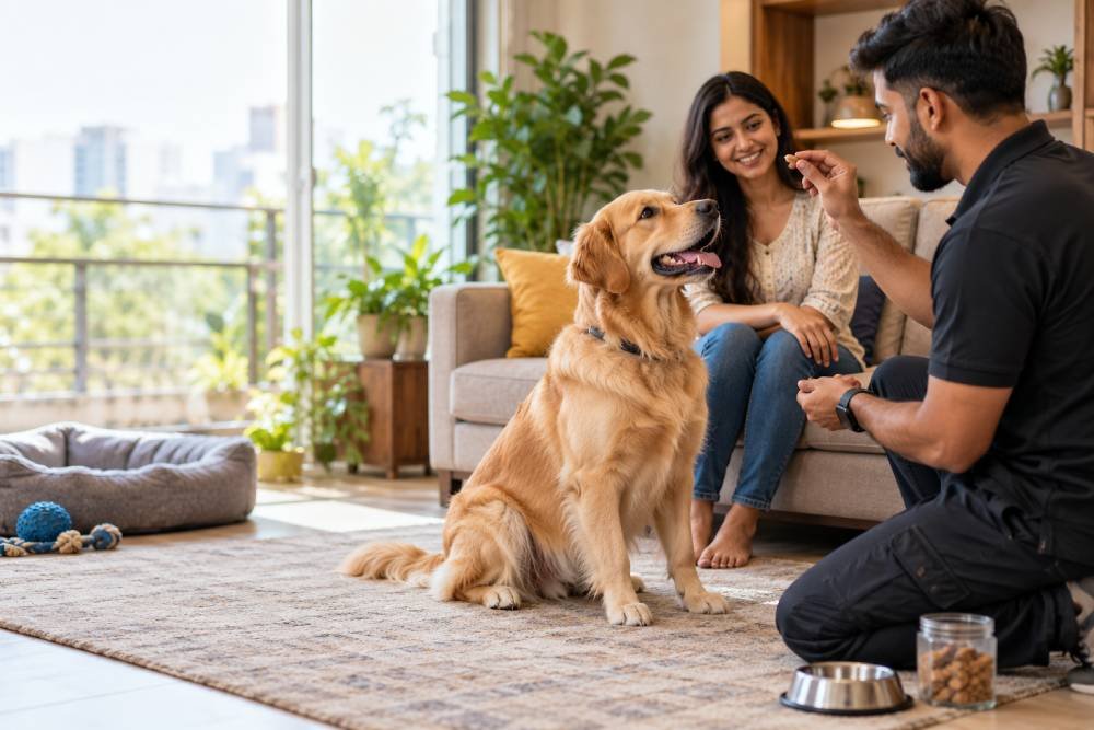 Dog training cost in India with a professional dog trainer and pet parent
